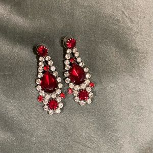 Vintage earring women Red rhinestone